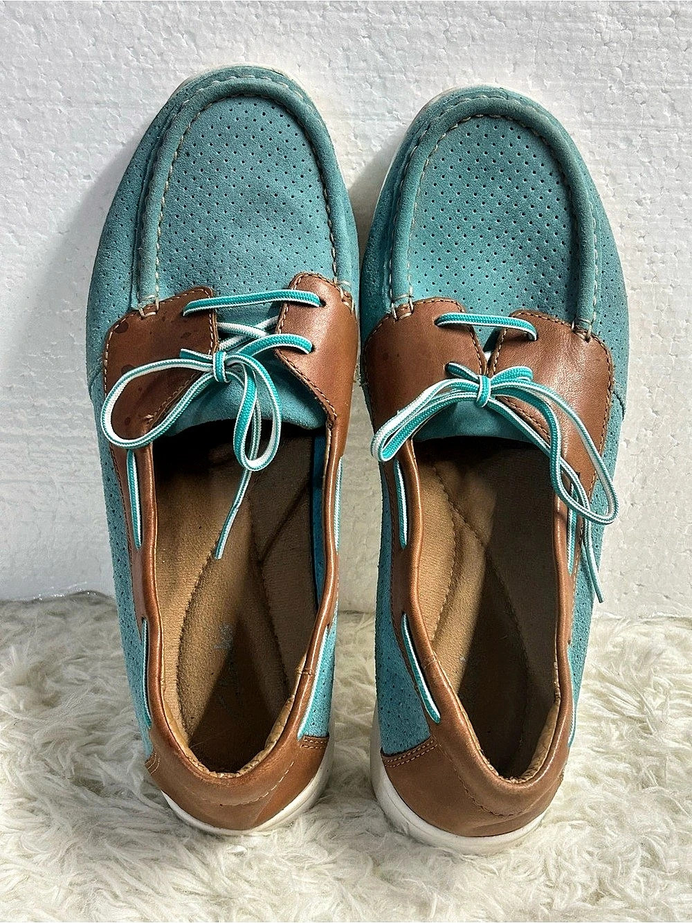 Clarks Viston Vista Leather Boat Shoes Blue & Brown US 11 M